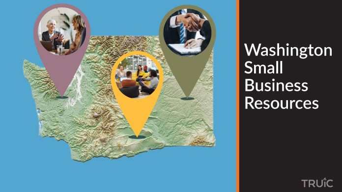 A map of Washington with Washington small business resources highlighted.