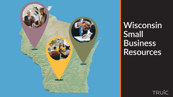A map of Wisconsin with Wisconsin small business resources highlighted.