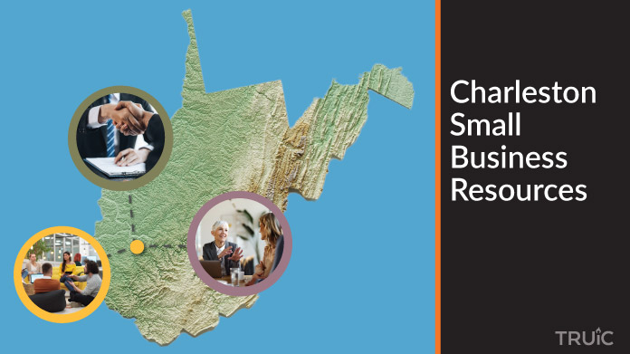 A map of West Virginia with Charleston small business resources highlighted.