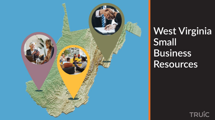 A map of West Virginia with West Virginia small business resources highlighted.