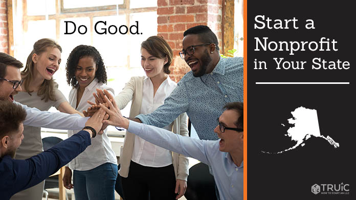 Group of excited coworkers putting their hands in the middle with text above them that says Do Good.