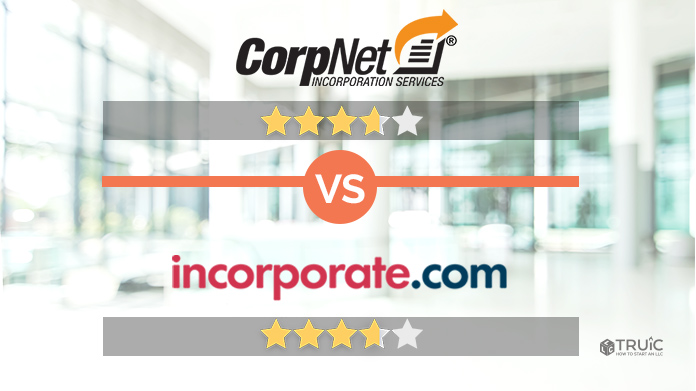 CorpNet with 3.6 stars versus Incorporate.com with 3.75 stars.