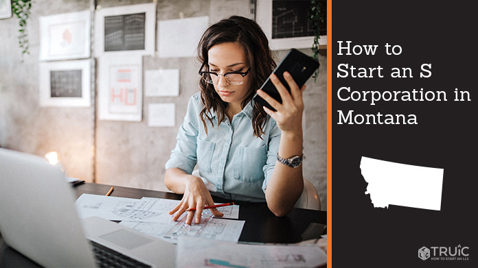 Woman looking over paperwork to start an S corporation in Montana.